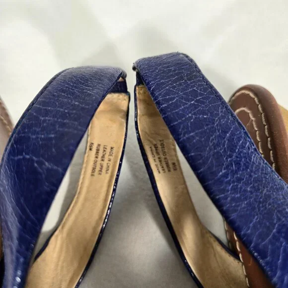 MICHAEL KORS Nautical Blue LEATHER Straps White Trim Slingback Heel Sandals 8.5M - Picture 14 of 16